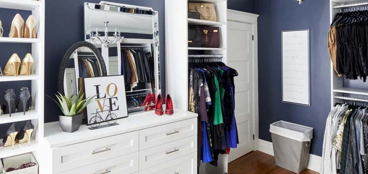 Custom closet with navy walls
