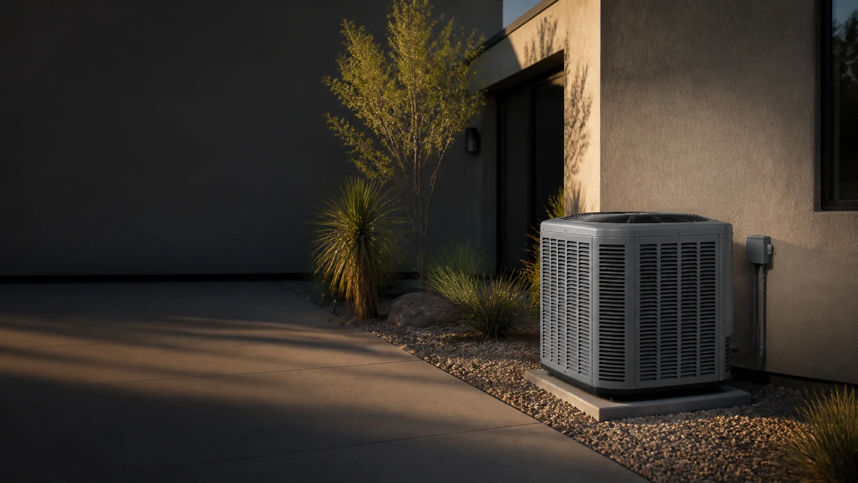 Illustrative placeholder of an outdoor air-conditioning system beside an Arizona home