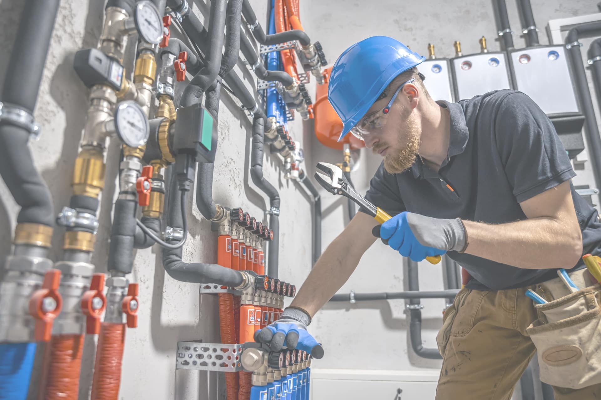 Technician checking a heating system