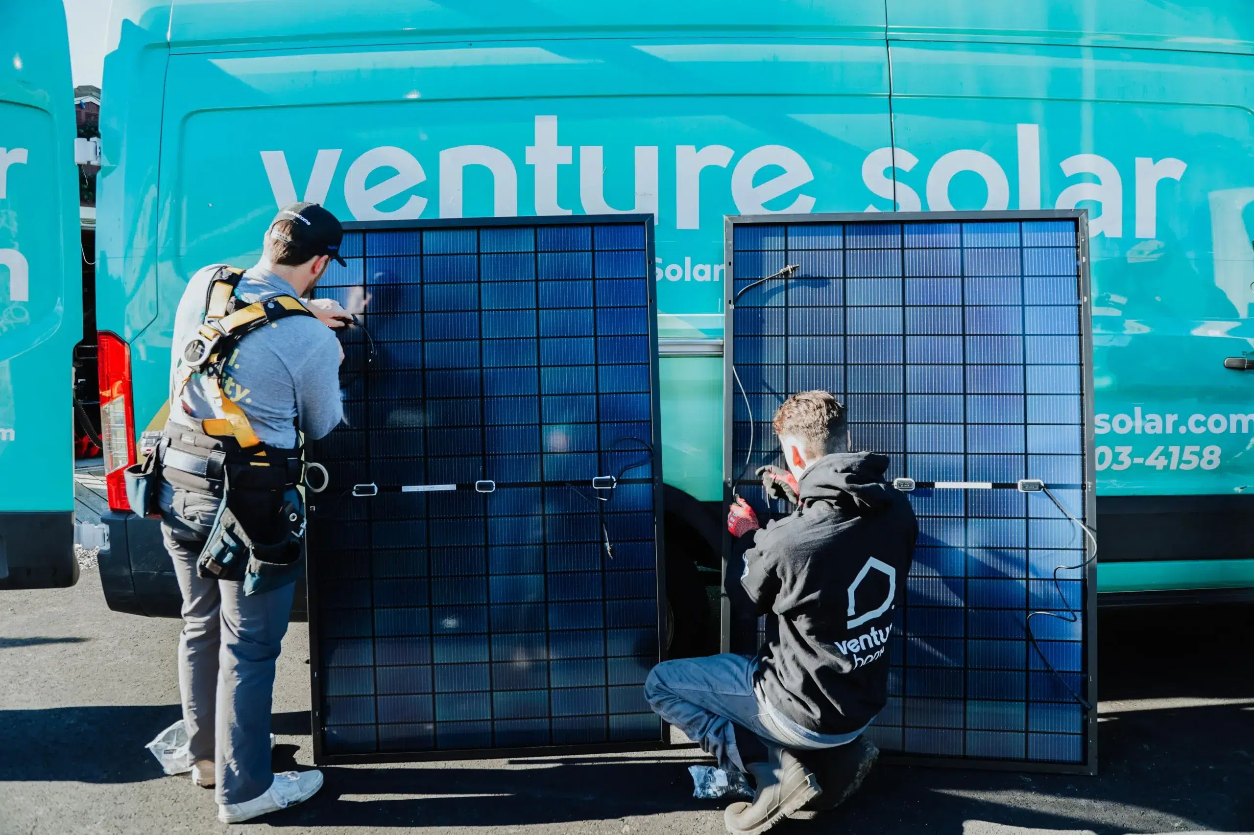 Venture crew installing at golden hour